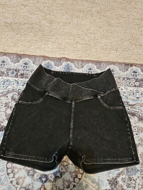 HALARA Washed Black High-Waist Faux Denim Shorts